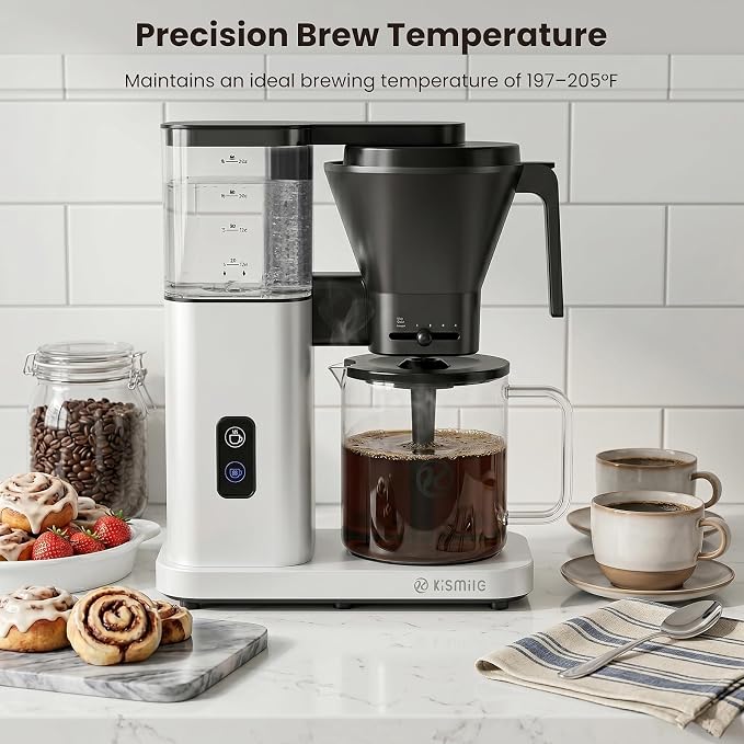 Kismile 8-Cup Coffee Maker, SCA Certified Hot & Cold Brew Coffee Machine, 6-Min Quick Brew, Magnetic Anti-Drip, Adjustable Flow Control, Keep Warm, Dishwasher Safe, DIY Manual Mode, Silver