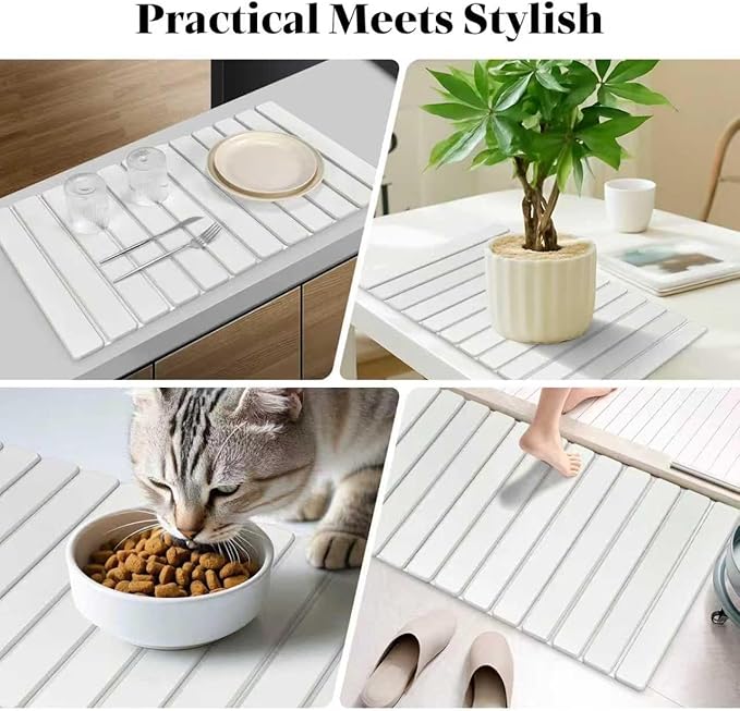 Large Stone Dish Drying Mats for Kitchen Counter, 28"(L)×16"(W), Fast Drying Collapsible Dish Drying Mat, Eco-Friendly Absorbent Diatomaceous Earth Mats for Dishes Cups, Match Any Countertop