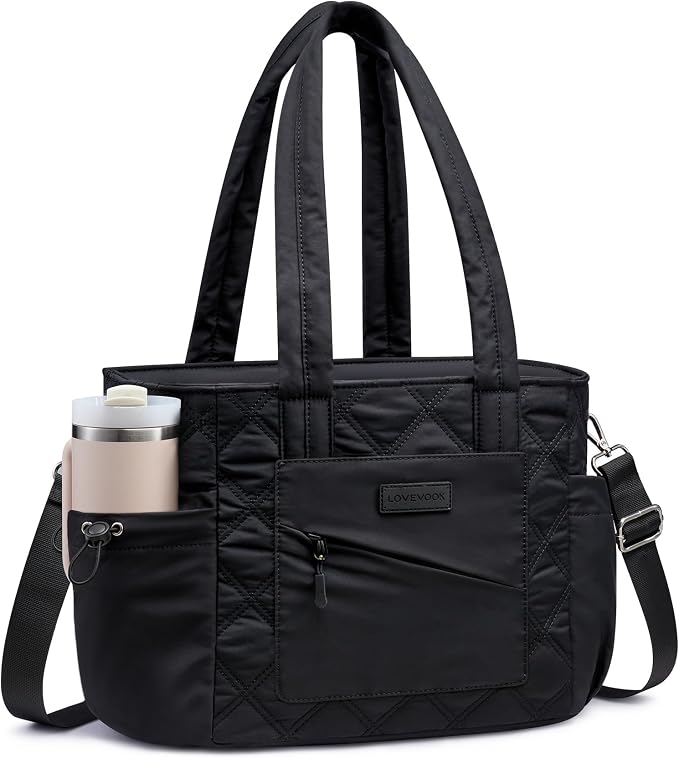 LOVEVOOK Lunch Box for Women, Quilted Insulated Lunch Bag Tote with 40oz Water Bottle Holder, Large Leakproof Cooler Bag for Women with Shoulder Strap, Work Office Nurse Teacher Picnic Travel