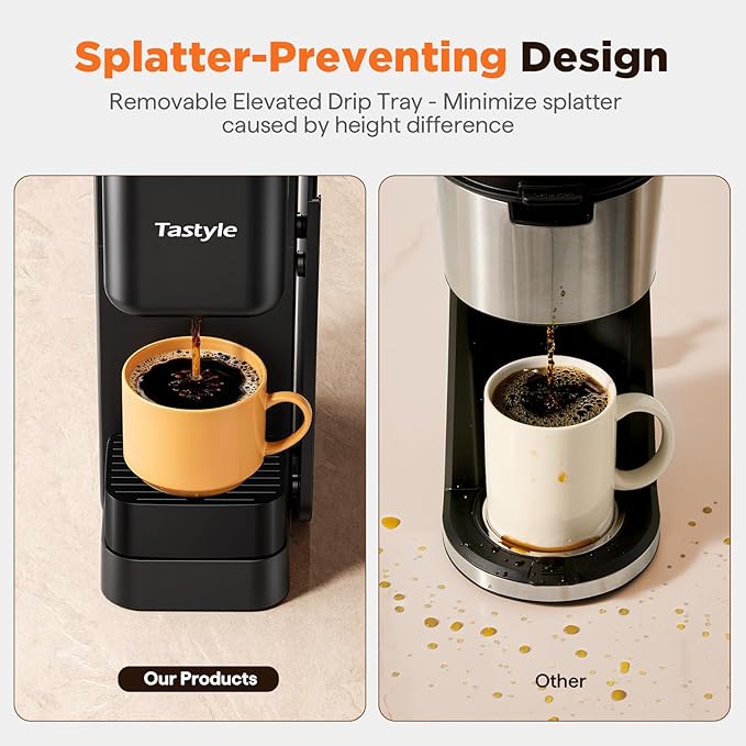 Tastyle Hot & Iced Coffee Maker with Magnetic K-Pod Organizer (Pods Not Included), Stores 10 Pods, 4-5 Cups Coffee Maker & Single-serve Brewer for K Cup & Grounds, 40oz Removable Water Tank, Black