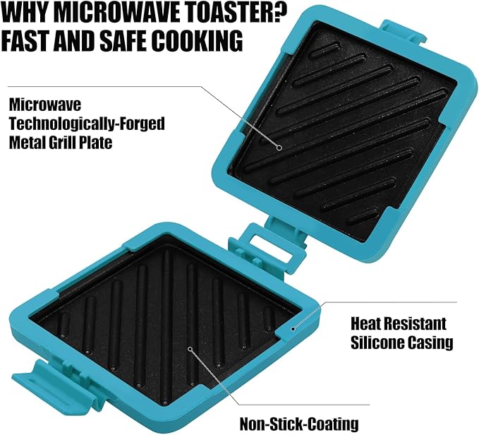 MKYSAIL Toaster,Microwave Toaster, Sandwich Maker, Panini Maker, Dishwasher Safe,NO Electricity,Wireless,Time Saving,Fast,Toastie Safe in Microwave Oven(Blue, Microwave Sandwich Maker)