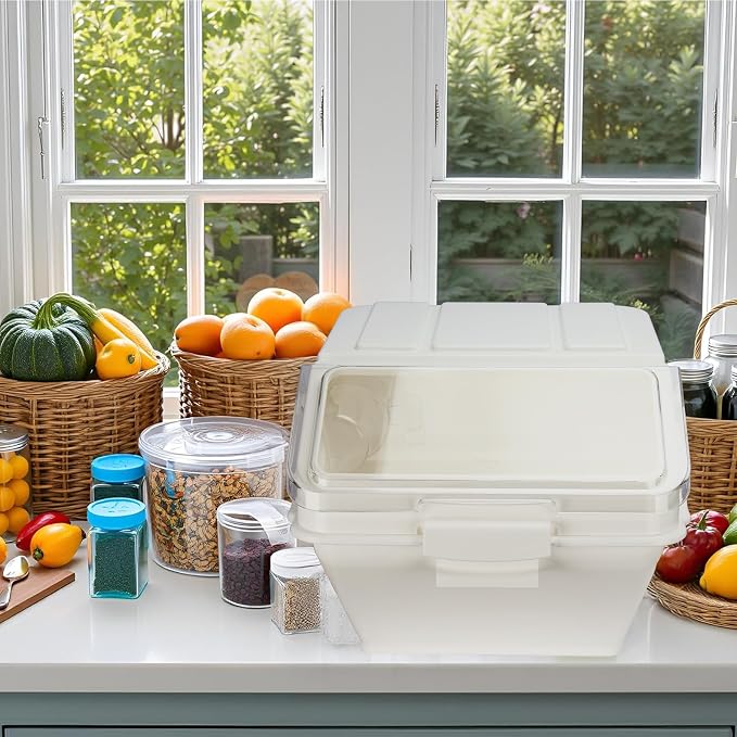 Flour Bin,50lb Stackable Kitchen Ingredient Storage Container with Lid - Food Pantry Organizer for Flour, Sugar, Rice, Baking,Dog Food Supplies (50lb)
