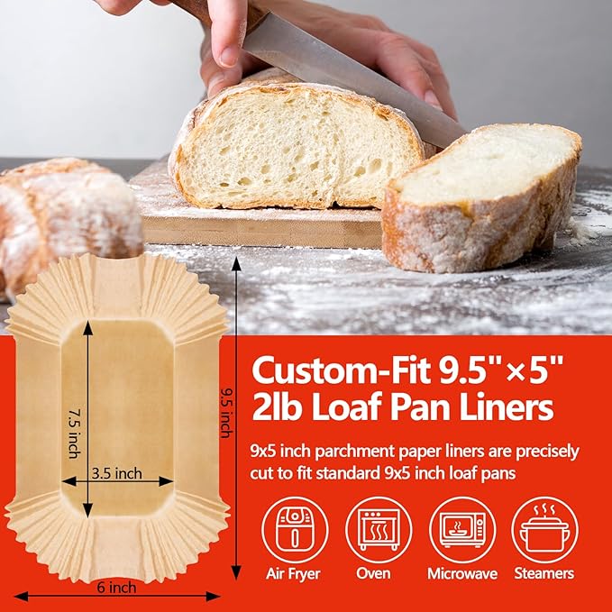 200 PCS Loaf Pan Liners, 9x5 Inch Loaf Pan Liners Baking Bread, Non-Stick Pre-Formed Parchment Paper for Bread Pan, Ideal Disposable Loaf Breads Liners