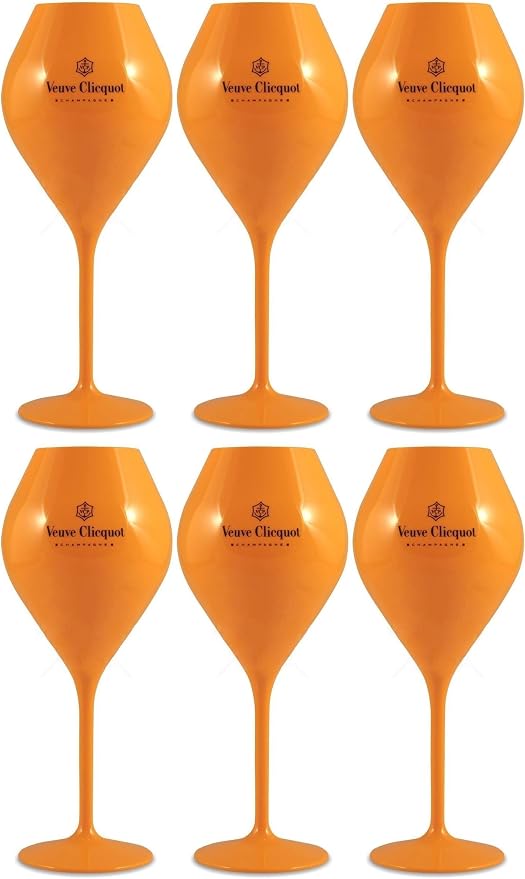 Veuve Clicquot 6x Yellow Trendy Champagne Flutes Polycarbonate Acrylic Poolside Glasses Goblets (Small Edition)