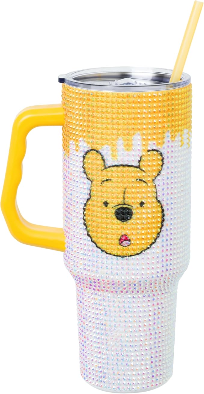 Silver Buffalo Disney Winnie the Pooh Stainless Steel Rhinestone Tumbler, 40 Ounces