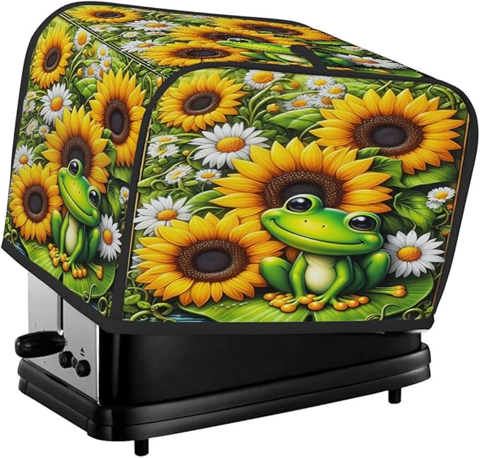 Sunflower Frog Color 4 Slice Toaster Cover Dust And Fingerprint Bread Maker Cover Bakeware Protector Washable Appliance Covers Kitchen Accessories For Home Kitchen Women Gift