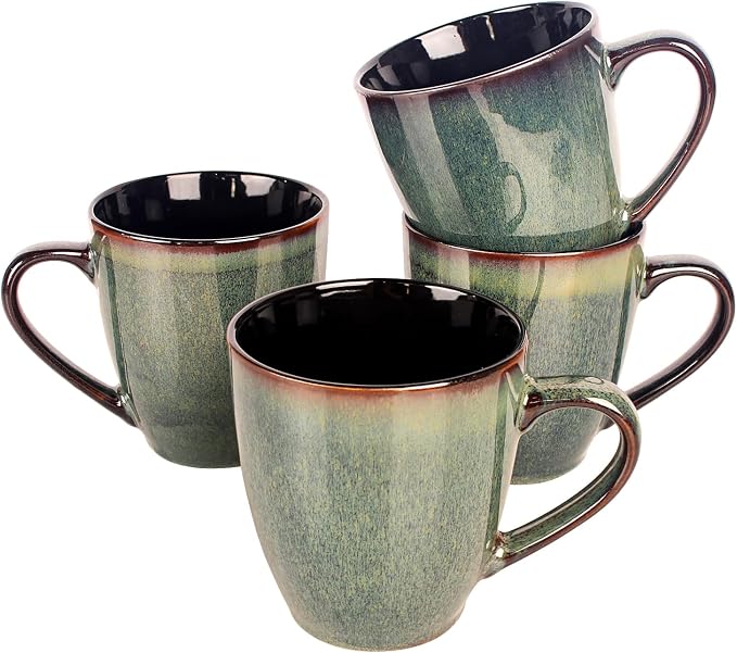13.5 Oz Coffee Mugs, Ceramic Coffee Mugs with Texture Patterns for Man,Woman,Dad,Mom, Modern Coffee Mugs Set of 4 for Latte/Cappuccino/Cocoa, Dishwasher&Microwave Safe