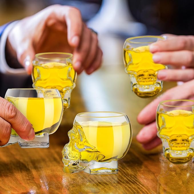 Dandat 12 Pieces Skull Shot Glasses Set 2. 5 oz Mini Clear Bulk for Wedding Party Whiskey, Espresso, Water, Juice, Milk, Coffee, Drinking