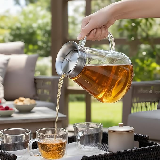 Aquach 51oz Glass Teapot with Filter Lid, Stovetop Safe Tea Pot | Dishwasher Safe, Borosilicate Glass, Integrated Filter Lid, 51oz Sharing Capacity, Stable Wide Base, Pure Plastic-free Taste