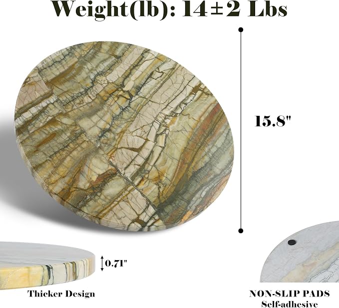 Koville Marble Cutting Board for Kitchen, 16"x16" Inches Round Stone Cutting Board, Marble Tray for Baking Charcuterie Pastry, Serving Tray for Countertop, Large Stone Slab(Pocahodas)