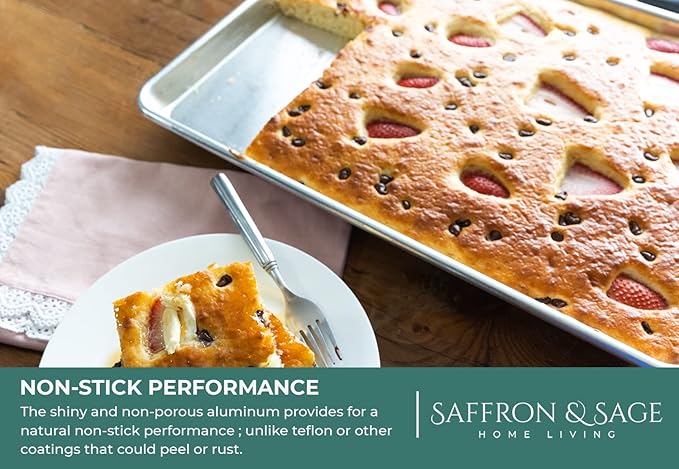 Commercial Quality 2 Pack Cookie Sheet and 2 Pack Rack - Aluminum Half Sheet Baking Pan and Stainless Steel Cooling Rack Set 13x18 Rust & Warp Resistant, Heavy Duty