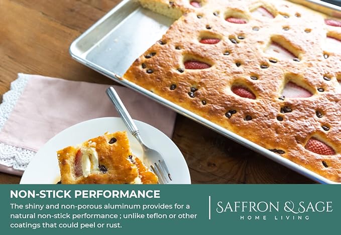Commercial Quality Cookie Sheet and Rack - Aluminum Half Sheet Baking Pan and Stainless Steel Cooling Rack Set 13x18 Rust & Warp Resistant, Heavy Duty