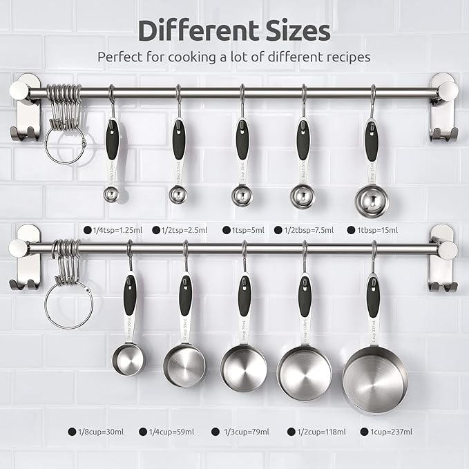 U-Taste 18/8 Stainless Steel Measuring Spoons Set for Dry and Liquid Ingredients(Set of 9), and Upgraded Measuring Cups and Spoons Set of 10 with Reinforced Welded Handle (Black)