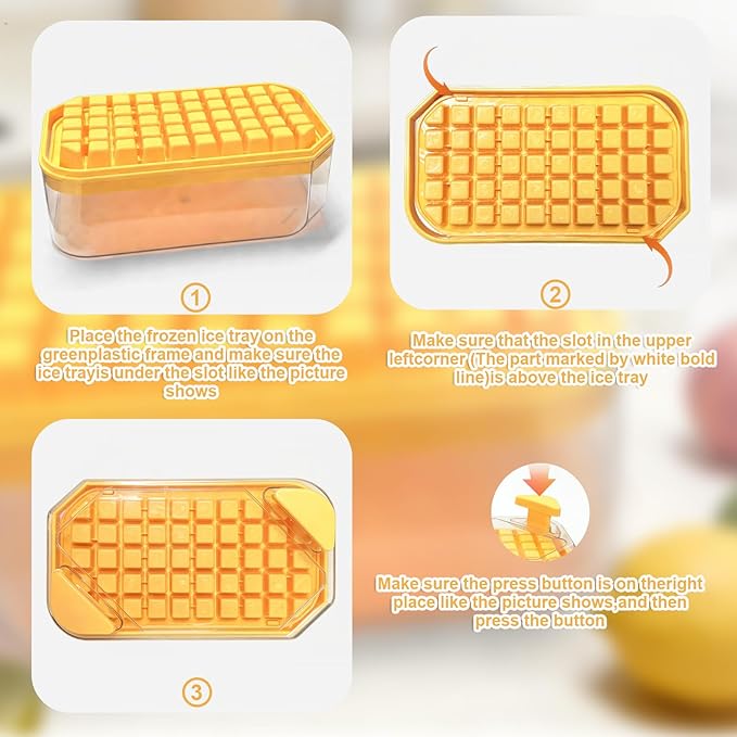 100 ice cube maker with easy press lid, Ice Trays for Freezer with Lid and Bin for Chilling Cocktail Whiskey Coffee Include 2 Trays and Storage Container, BPA Free