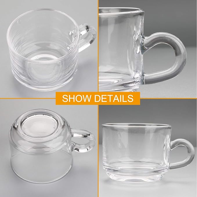 Clear Coffee Mug With Handle 6 oz, Glass Tea Latte Cappuccino Mug Set of 12 - Premium Clear Glass Coffee Cups, Tea Mugs for Hot & Cold Beverages, Perfect for Espresso, Latte, Cappuccino, Tea & More