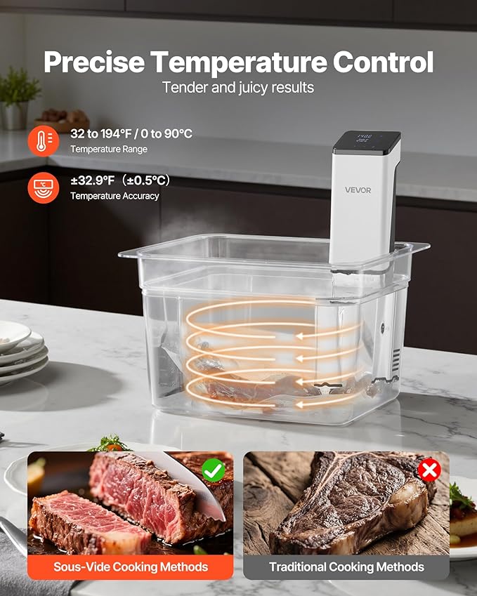 VEVOR Sous Vide Precision Cooker, 850W Sous-Vide Cooking Machine, Immersion Circulator with LED Digital Display, Secure Clamp Design, Fast-Heating, Accurate Temperature & Timer Control, Sous-Vide
