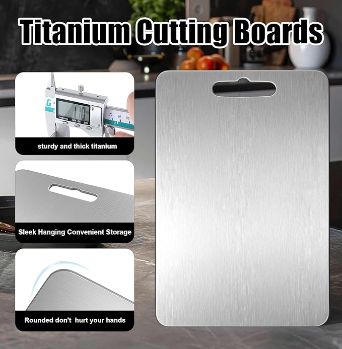 4 Pcs Titanium Cutting Board for Kitchen 16 x 12 Inch Silicone Dish Drying Mat 14 x 10 Inch Double Sided Metal Cutting Board 2 Dishcloth Separates Meat Vegetables Fruits for Counter Sink