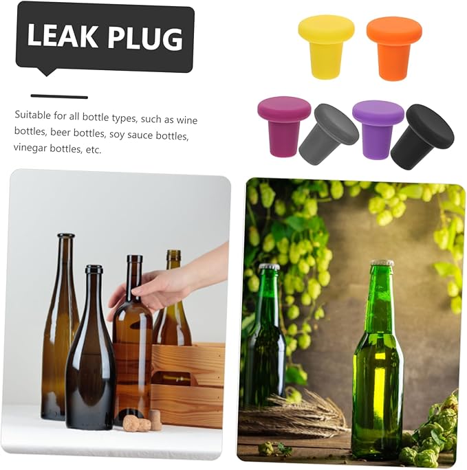 ULTECHNOVO 6pcs Silicone Wine Stoppers Reusable Leakproof Seal for Wine Beer and Beverage Bottles Vibrant Colors for Easy Identification and Decor Food-grade Silicone