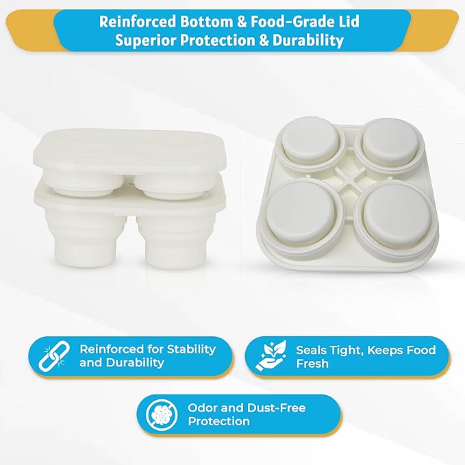 Silicone Freezer Tray with Lid - Stackable 2 oz Large Ice Cube Molds for Homemade Purees, Egg Bites, Broth Food Storage - Dishwasher Safe - MILK WHITE