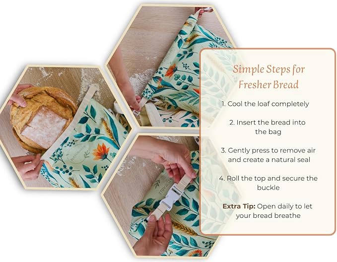 Beeswax Bread Bag for Homemade Bread & Beeswax Wrap Set, 2 XL Sourdough Bread Bags + 2 Beeswax Wraps for Food | Keep Bread Fresh, Breathable, Reusable & Less Waste Storage for Home Bakers | Beeswax Bread Bag
