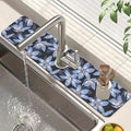 Blooming Lily Sink Splash Guard Faucet Mat Blue Lily Flowers Super Absorbent Fast Drying Mat Sink Gadgets-Splash Guard Behind Faucet Drip Catcher for Kitchen Bathroom, 23.5"x5.5"