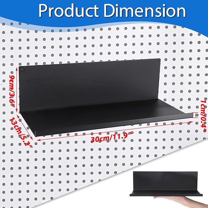 Kokone Medium Magnetic Pegboard Shelves 6 Pack - Steel, Black - Pegboard Accessories for Storage & Display