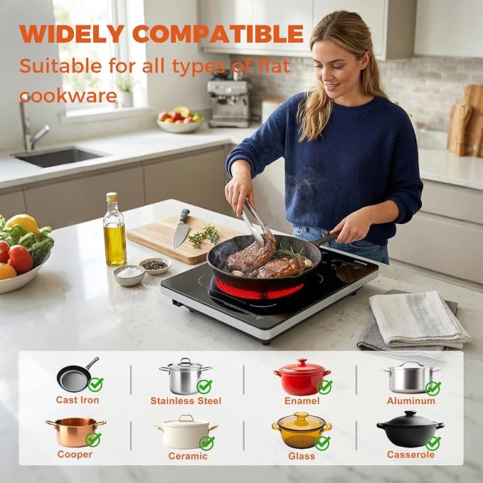 TOPWISH Single Burner Electric Stove, 110V-120V Portable Electric Cooktop, Countertop Stove Top Burner Hot Plate Ceramic Cooktop with Touch Control 10 Power Levels Child Lock Timer for Kitchen Cooking