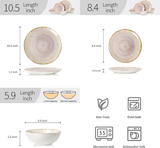 DOMICREVERY Ceramic Dinnerware Sets for 4, 12 pcs plates and Bowls Sets, Bloom