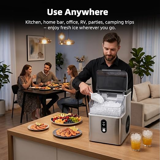 Antarctic Star Nugget Ice Maker Countertop, 35lbs/24H Ice Machine, Soft Chewable Sonic Ice, Self-Cleaning, Fast Ice Ready in 8 Minutes, Compact Design with Handle, Stainless Steel Silver
