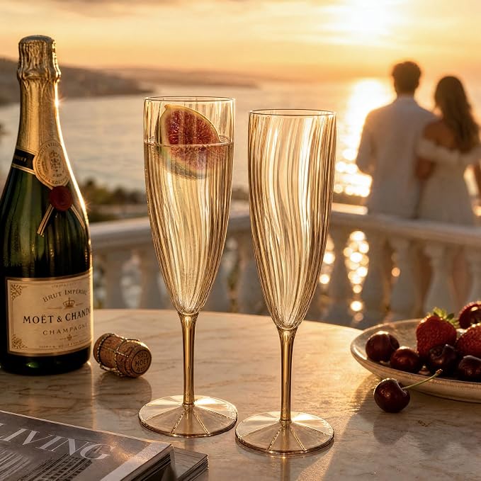 WDF 36PCS Brown Champagne Flutes Plastic - 6 OZ Disposable Champagne Flutes for Wedding/Birthday/Parties/Brindis