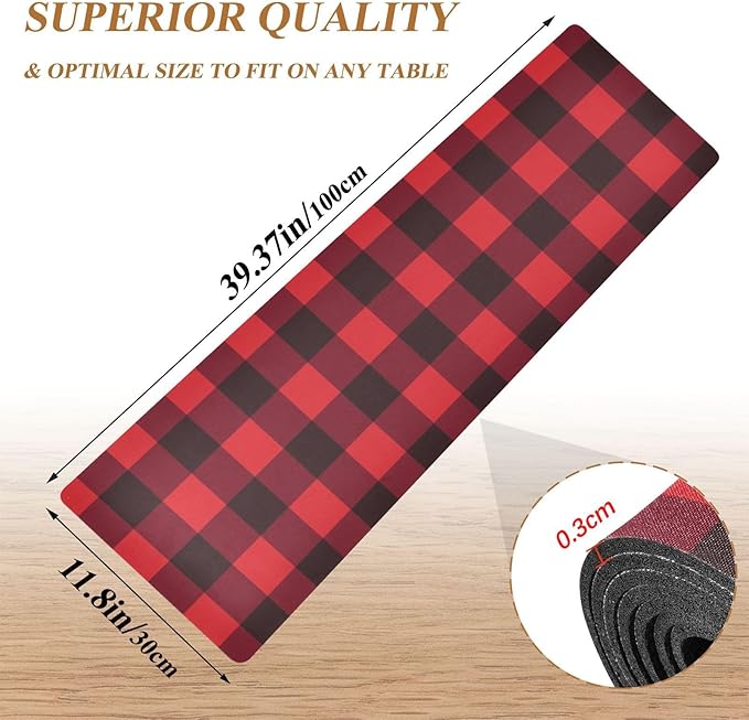 Heat Resistant Table Runner Trivet for Hot Pots and Pans 39 x 12 Inch Long Hot Pad Decorative Table Protector for Kitchen Countertop Buffalo Plaid Black Red