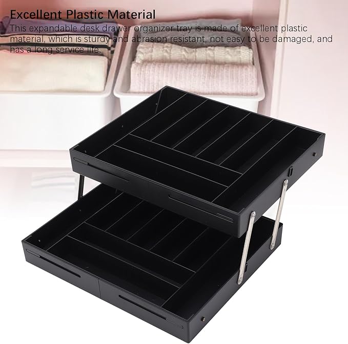 TOPINCN 2 Tier Collapsible Multi Level Drawer Organizer Tray, Folding Smart Drawer Storage, Expandable for Makeup, Jewelry, Silverware, Utensils, Kitchen Office Supplies