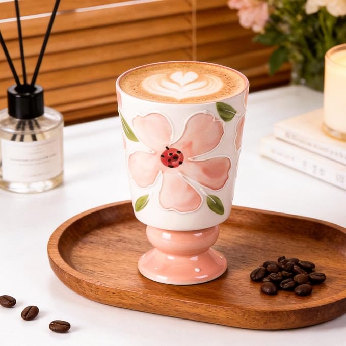 KAMMAK Ceramic Mug - Hand-Painted Coffee and Tea Mug - 400ML Vintage Breakfast Cups - Cute Mugs for Women - Ideal for Birthday - Afternoon Tea & Housewarming Gifts, GX017