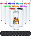 AGH 10 Pack Sublimation Tumblers Blank with Colorful Lids and Metal Straw, 20 OZ Straight Skinny Tumbler with Straw, Stainless Steel Double Wall Insulated Cups for Tumbler Press Machine