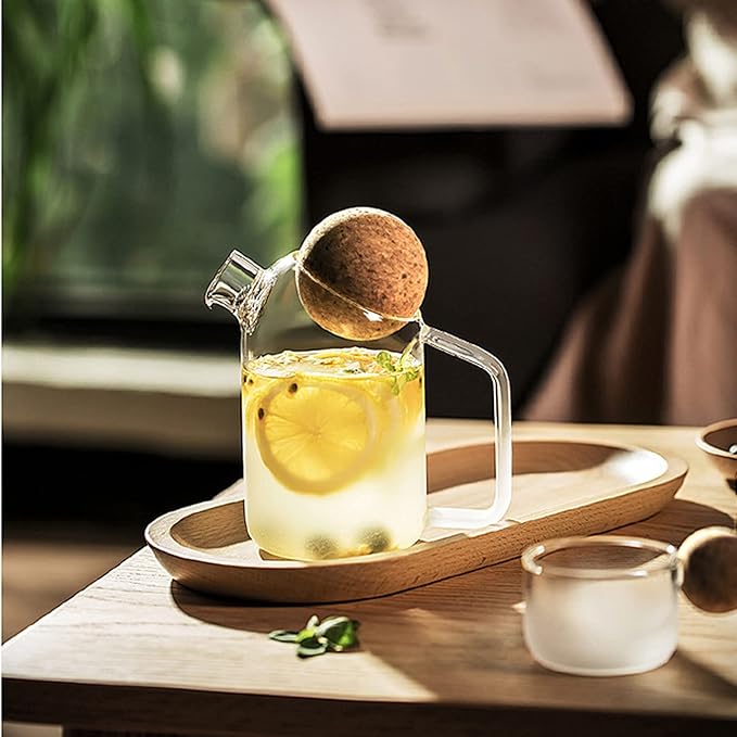 Water Pitcher Simple and Solid Color Frosted Glass Pitcher with Cork Ball Stopper Personality Cold Water Jug Teapot for Home, Office, Restaurant Iced Tea Pitcher (Size : L)