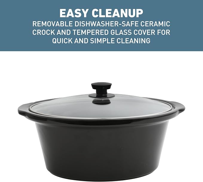 West Bend Slow Cooker 6-Quart Manual Crockery Style with Dishwasher Safe Oval Ceramic Crockpot and Glass Lid Two Temperature Settings Plus Keep Warm, 330-Watts, Silver