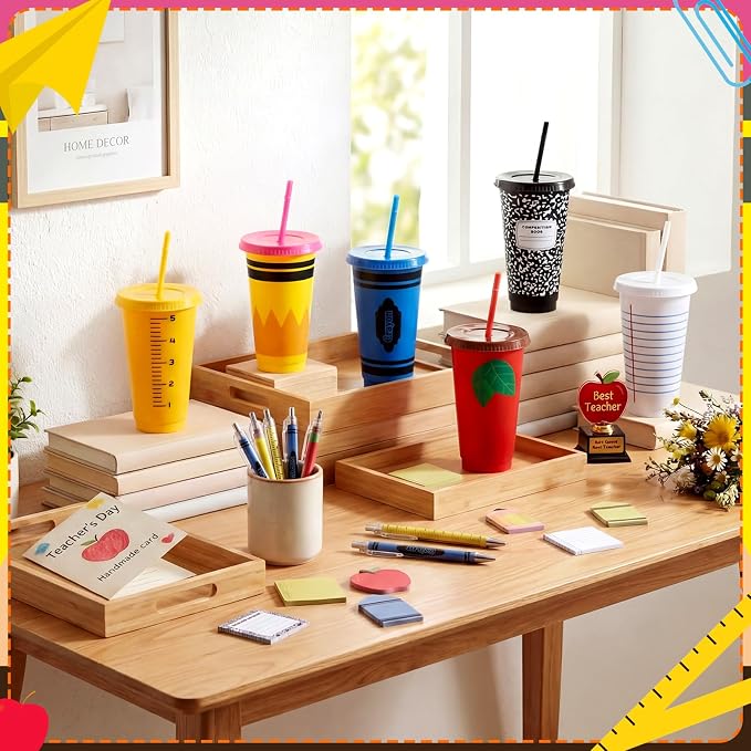 Honeydak 24 Set Back to School Teacher Gift Bulk Teachers Appreciation Gifts in Bulk 24oz Teacher Tumbler Cute Composition Notebook Sticky Note Ballpoint Pen for Mentor Lecturer Educator