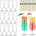 Baderke 12 Pcs Plastic Hurricane Glasses 13.5oz Break Resistant Reusable Plastic Pina Colada Cocktail Glasses Wine Margarita Tropical Beer Juice Beach Party with 30 Pcs Cocktail Straws