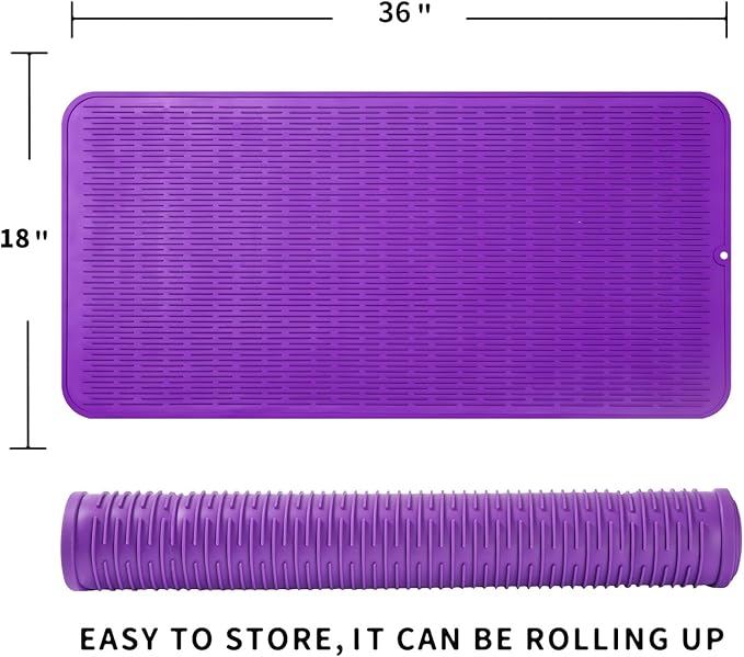 MicoYang Silicone Dish Drying Mat for Multiple Usage,Easy clean,Eco-friendly,Heat-resistant Silicone Mat for Kitchen Counter or Sink,Refrigerator or Drawer Liner Purple 5XL 36inches x 18inches
