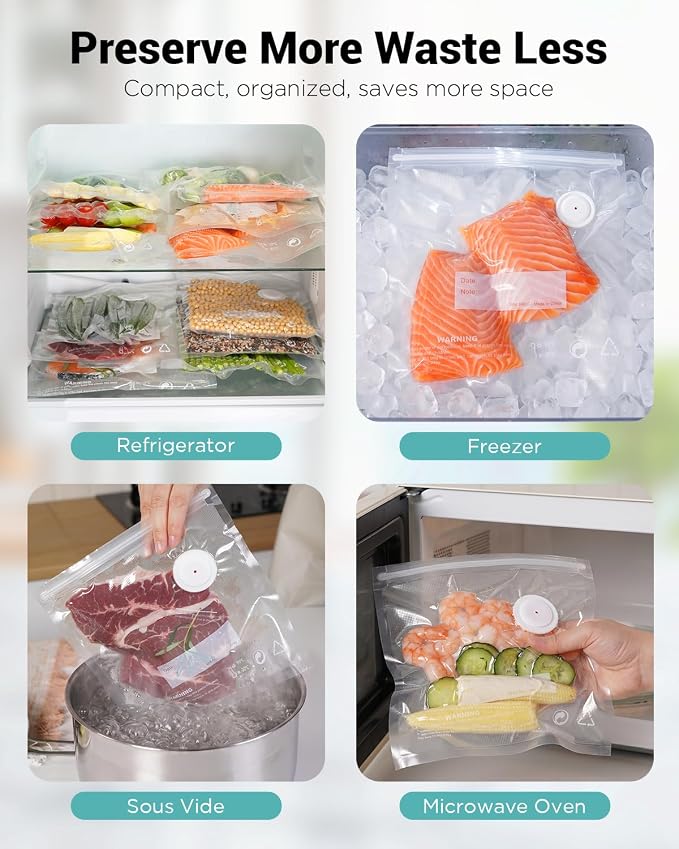 Reusable Vacuum Seal Bags for Food, 30 Pack Small BPA-Free Storage Bags, Leak Proof, Odor Resistant, Freezer & Microwave Safe, Heavy Duty Bags for Meat, Fruits & Dry Goods, 8.27 x 8.66 in
