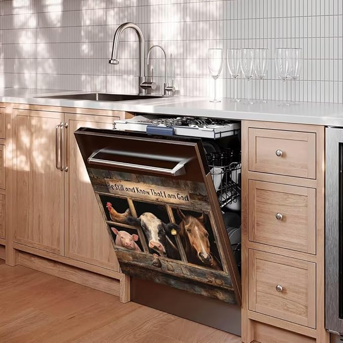 Rooster Dishwasher Magnet Cover,Dishwasher Refrigerator Decoration Pig Horse Magnetic Panel Decal,Cow Washing Machine Cover Magnet, Farmhouse Kitchen Appliance Magnet Door Sticker,23"x17"