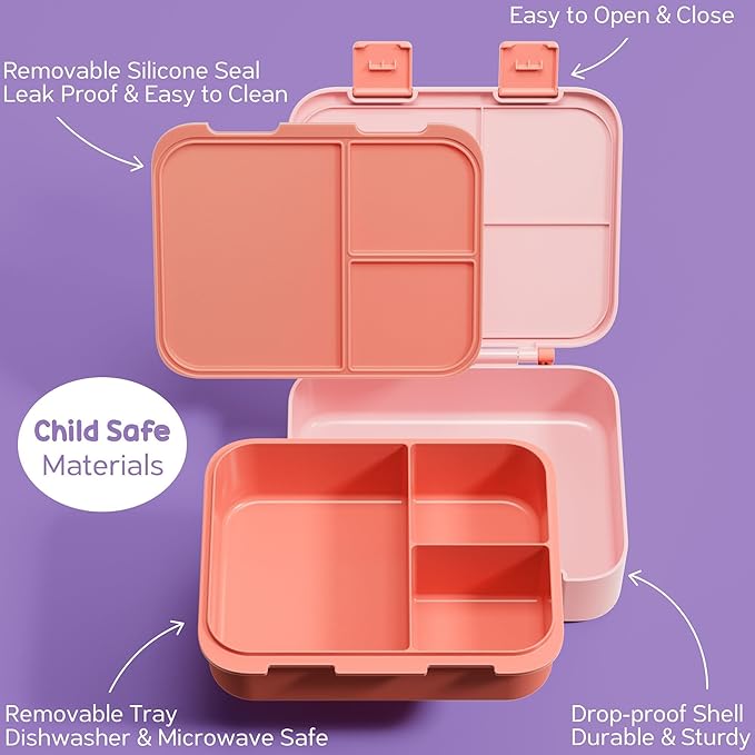 Fimibuke Bento Lunch Box for Kids with Food Ja, 3-Compartment 32OZ Snack Lunch Container, Lunch Bag, 12OZ Insulated Food Jar & Ice Pack Set for Age 3-12 School Daycare Toddler Teen Girls Boy, Rainbow