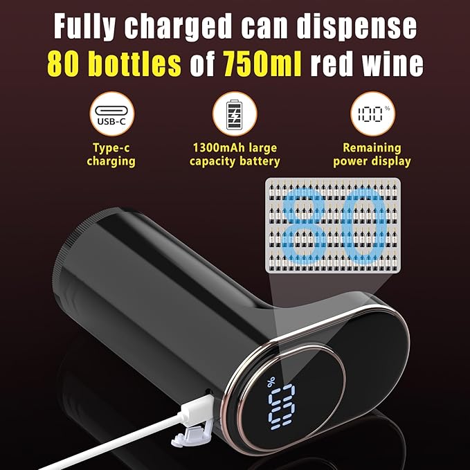 Electric Wine Aerator, Rechargeable Wine Dispenser & Decanter, 1-999ML Quantitative Pour, Self-Clean & LED Touch Screen, Automatic Wine Pourer Ideal Gift for Wine Lovers Women and Men