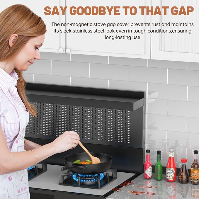 Stove Gap Covers 316 Stainless Steel,Stove Gap Filler,Heat-Resistant Oven Side Gap Filler,Between Stove and Counter Slide In Range Trim Kit for Kitchen,2 Pack (23.2” Shiny Black)