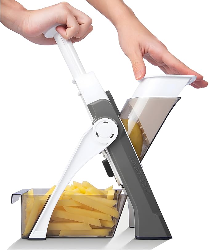 Safe Mandoline Vegetable Chopper With Container for Kitchen, Professional, More with 30+ Presets & Thickness Adjuster, Faster Food Slicer Gadgets for Onion,Potato - Gray