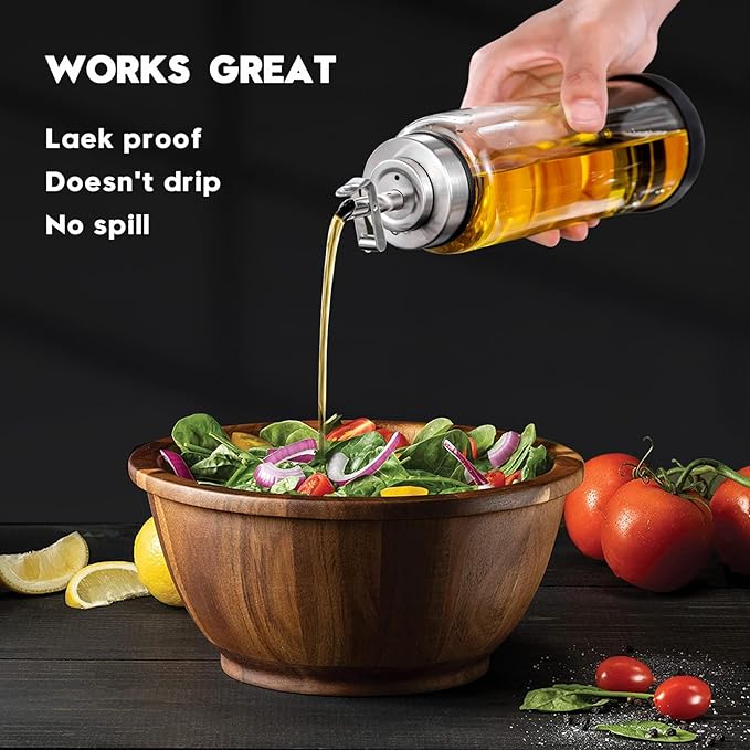 Glass Olive Oil Dispenser Bottle Shatterproof & Leakproof Oil and Vinegar Dispenser Set with Stainless Steel Spout & Rubber Bottom