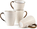 Ceramic Coffee Mug Set - 16 Oz Large Coffee Mugs - Embossed Stoneware Cups with Handle for Latte Tea Cappuccino Cocoa - Microwave Dishwasher Safe - Set of 4 - White