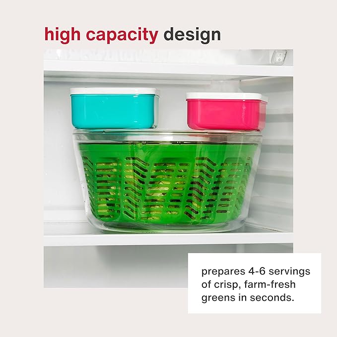 Zyliss Easy Spin 2 AquaVent Large Salad Spinner - Salad Spinner with Pull Cord - Salad Bowl for 4 to 6 Servings - Manual Vegetable and Fruit Dryer - Vegetable Spinner with Brake - Green, Large