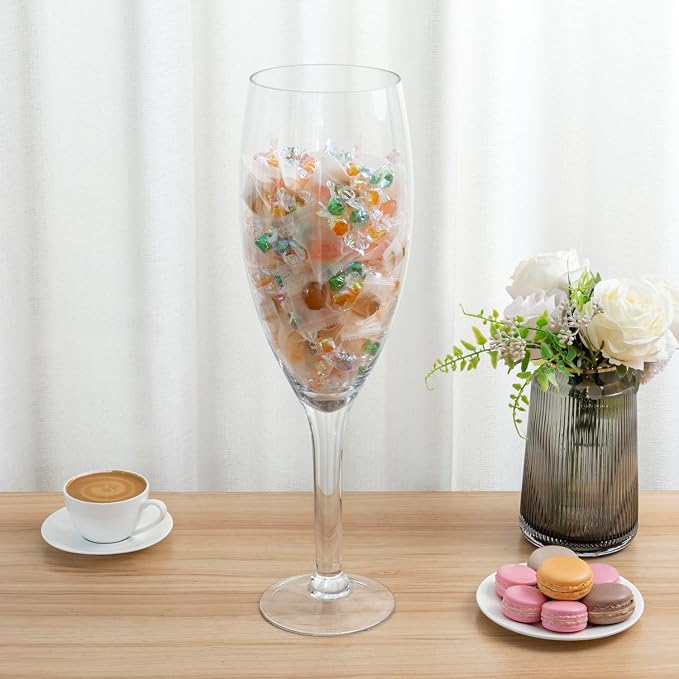 MyGift 20" Oversized Champagne Flute Glass Vase - Large Decorative Wine Cork Holder, Floral Centerpiece for Home, Bar, Wedding & Party Decor (Sturdy Freestanding Design)