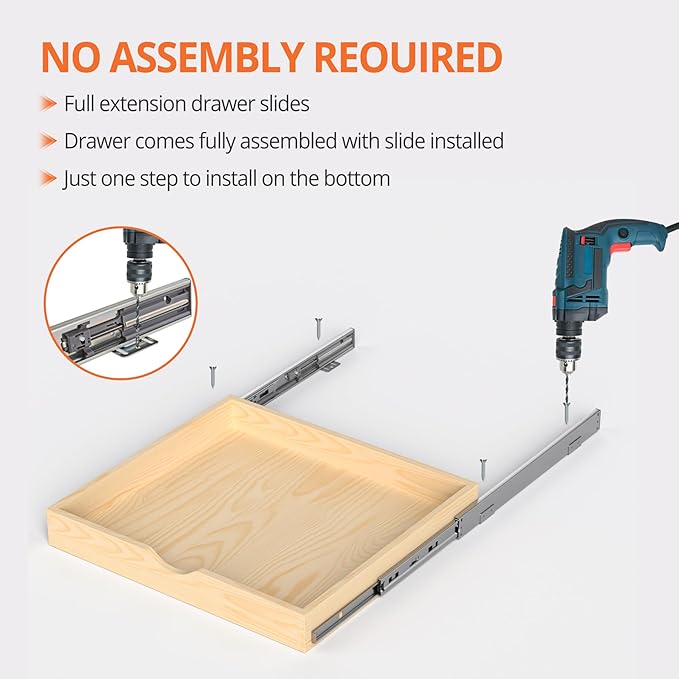 ZOINLIY 24''W X 21''D X 3''H Wooden Pull Out Drawer for Cabinet, Cabinet Organizer for Kitchen, Soft Close Slide Out Shelves, Heavy Duty, Fully Expandable - Bottom Mounting